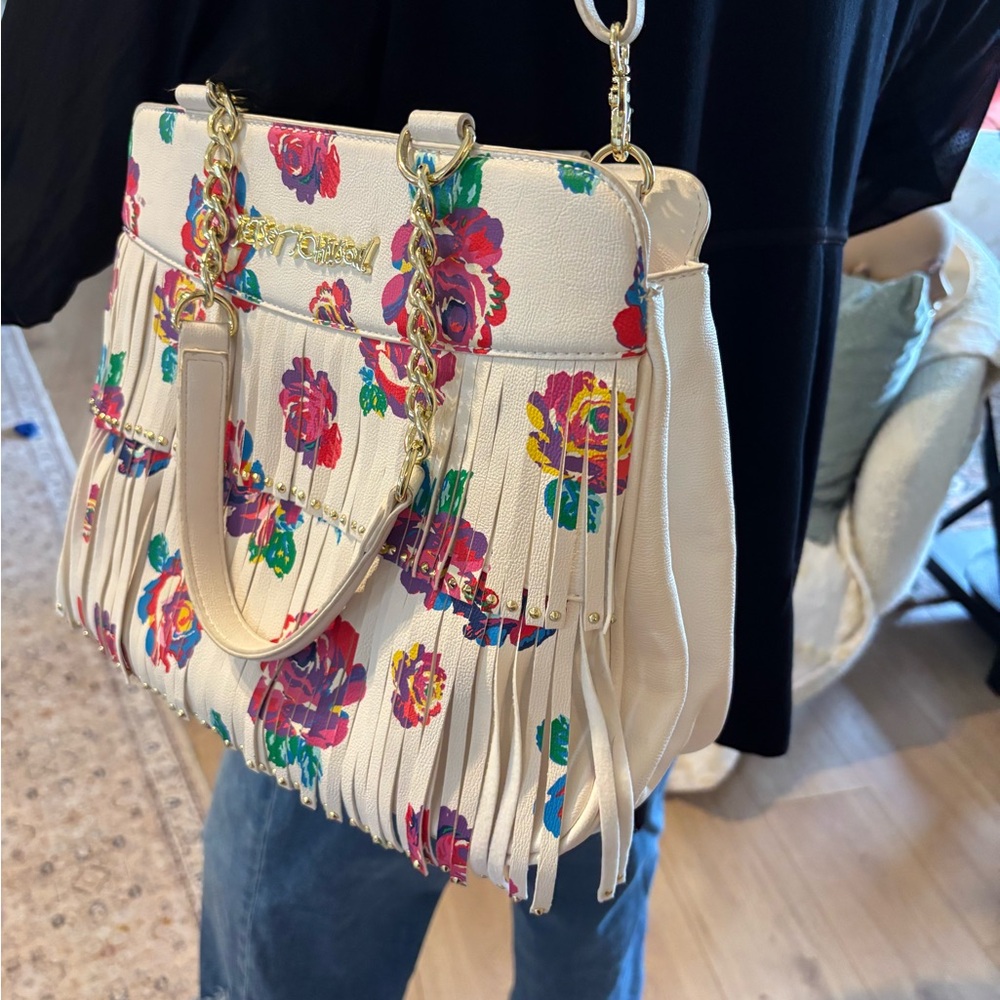 Betsey Johnson White and Multicolor Floral Fringe